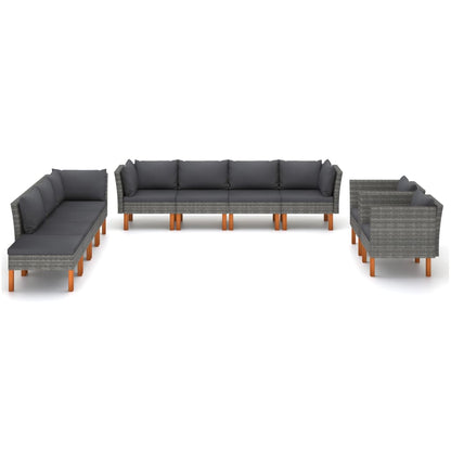 10 pcs conj. lounge jardim vime PE e madeira eucalipto cinzento