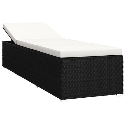 Sun lounger with cushion and coffee table in black PE wicker