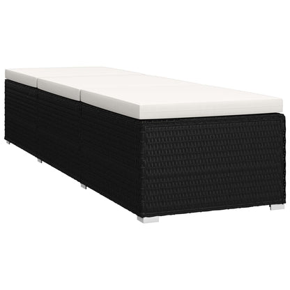 Sun lounger with cushion and coffee table in black PE wicker