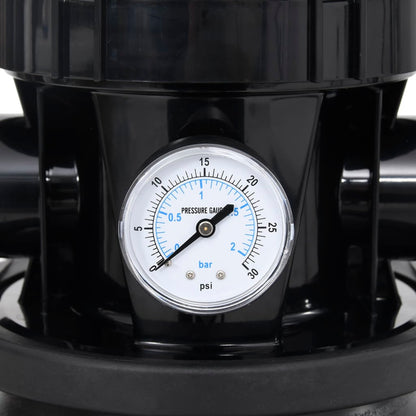 Sand filter for swimming pool with 6-way valve black