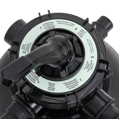 Sand filter for swimming pool with 6-way valve black