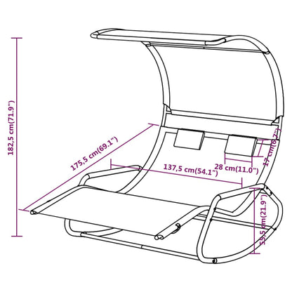 Double swing lounger with black and cream canopy