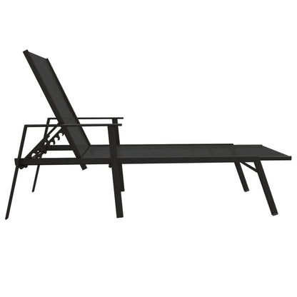 Sun lounger in steel and black textilene