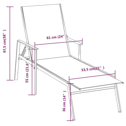 Sun lounger in steel and black textilene