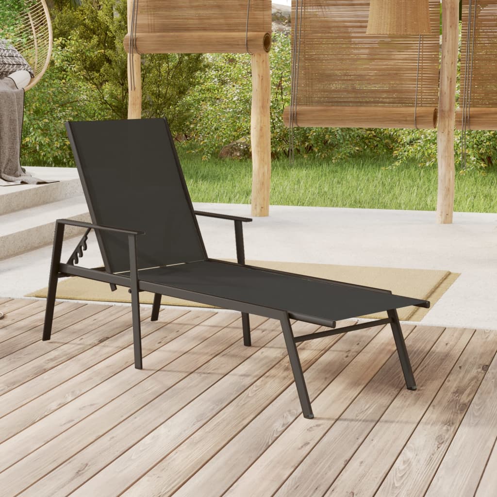 Sun lounger in steel and black textilene