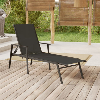 Sun lounger in steel and black textilene