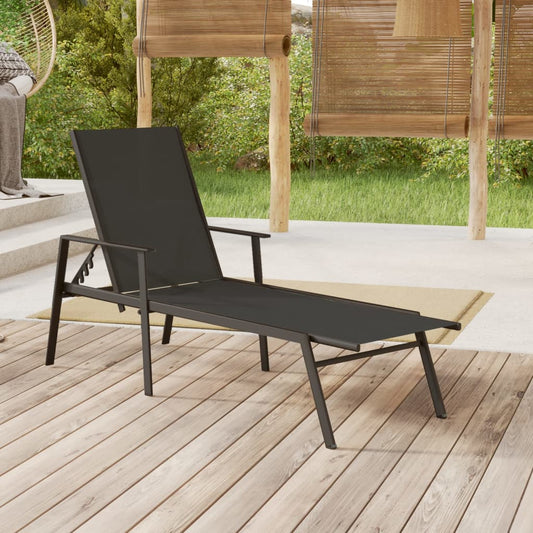 Sun lounger in steel and black textilene