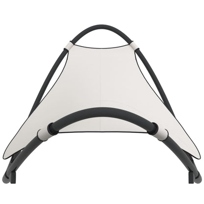 Rocking sun lounger with steel and cream-colored textilene wheels