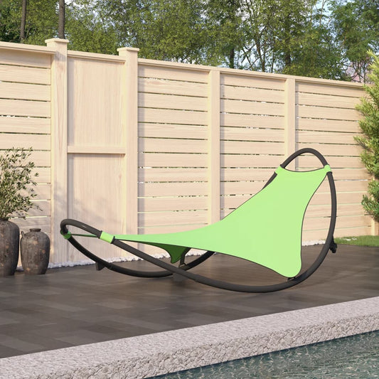 Rocking sun lounger with steel and green textilene wheels