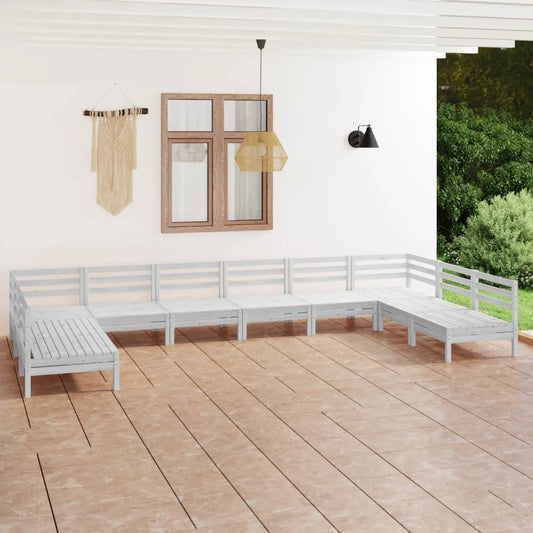 10 pcs conjunto lounge de jardim pinho maciço branco
