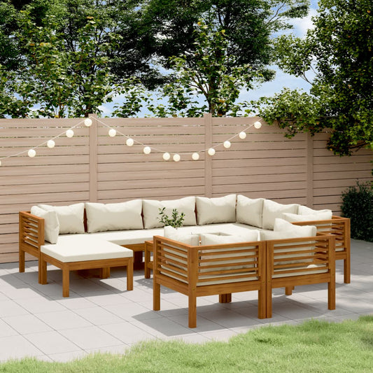 10 pcs conjunto lounge jardim c/ almofadões creme acácia maciça