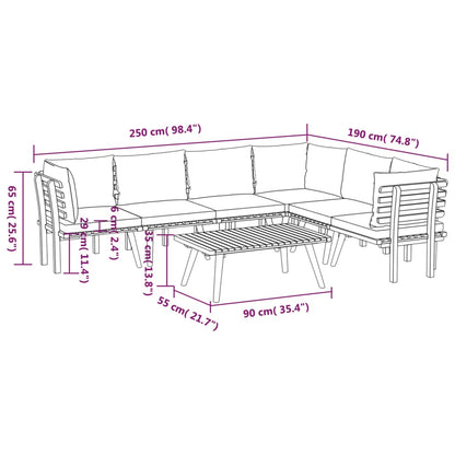 7 pcs conjunto lounge de jardim com almofadões acácia maciça