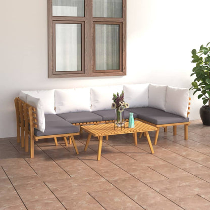 7 pcs conjunto lounge de jardim com almofadões acácia maciça
