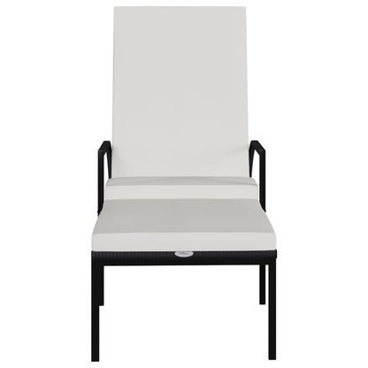 Black PE wicker sun lounger with footrest