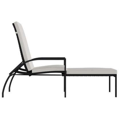 Black PE wicker sun lounger with footrest