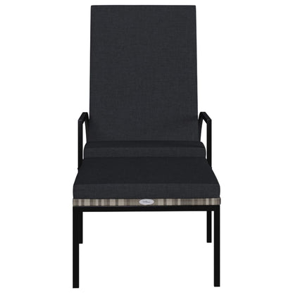 Grey PE wicker sun lounger with footrest