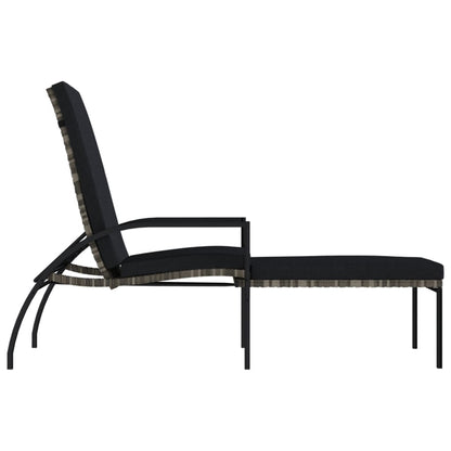Grey PE wicker sun lounger with footrest