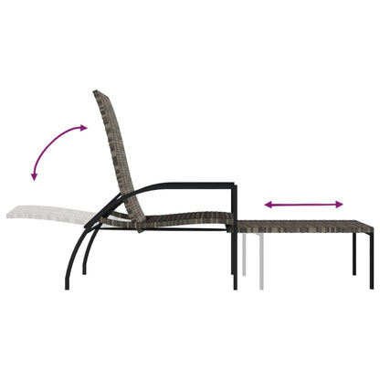 Grey PE wicker sun lounger with footrest