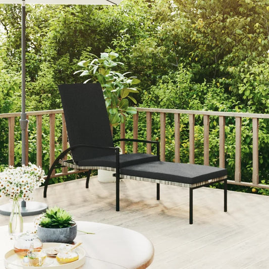 Grey PE wicker sun lounger with footrest