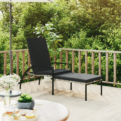 Grey PE wicker sun lounger with footrest