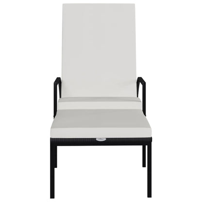 Sun loungers with footrests 2 pcs PE rattan black