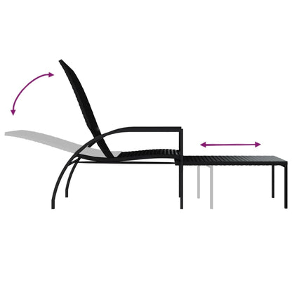 Sun loungers with footrests 2 pcs PE rattan black