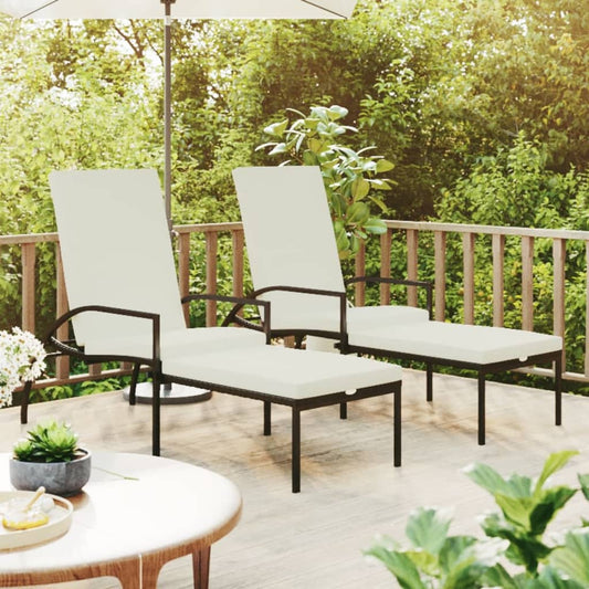 Sun loungers with footrests 2 pcs PE rattan black