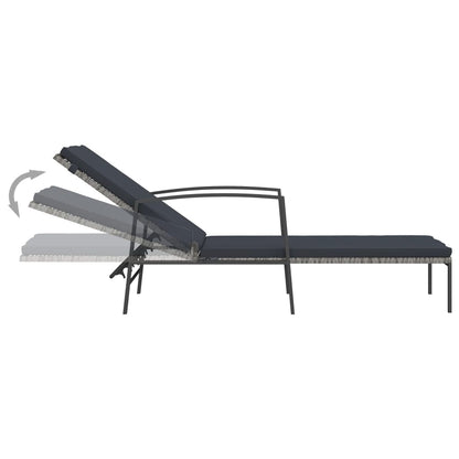 Garden sun lounger with cushion in grey poly rattan
