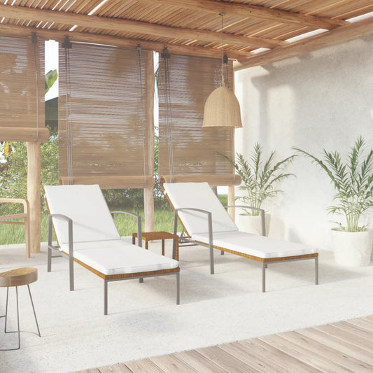Sun loungers with table 2 pcs PE rattan brown