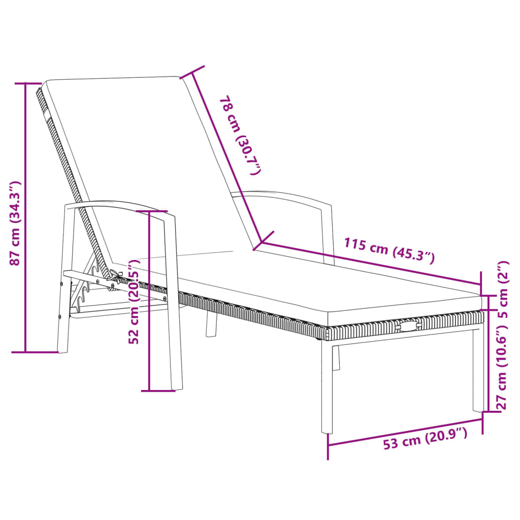 Espreguiçadeiras com mesa 2 pcs vime PE castanho