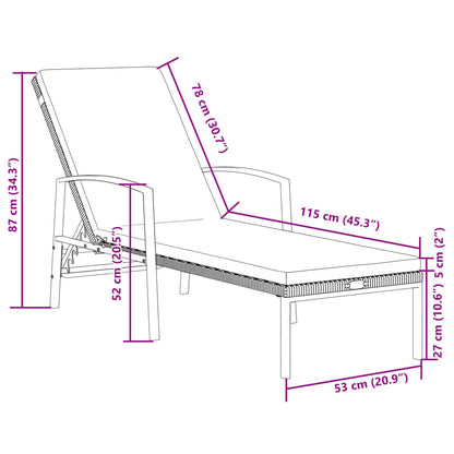 Espreguiçadeiras com mesa 2 pcs vime PE castanho