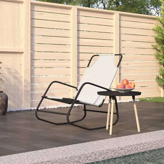 Steel and textilene swinging sun lounger in cream colour