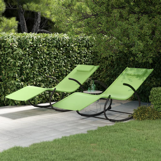 Rocking sun loungers 2 pcs steel and green textilene