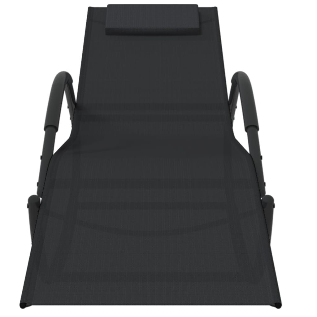 Rocking sun loungers 2 pcs steel and black textilene