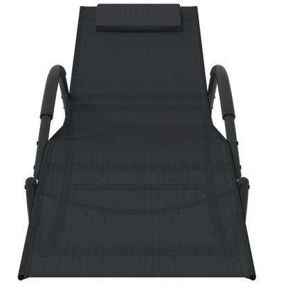 Rocking sun loungers 2 pcs steel and black textilene