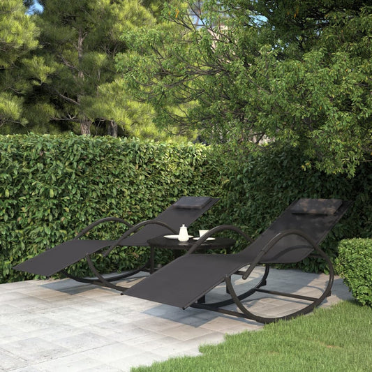 Rocking sun loungers 2 pcs steel and black textilene