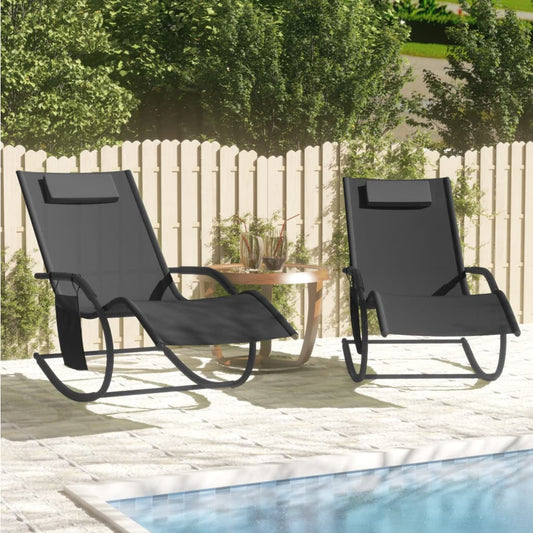 Rocking sun loungers 2 pcs steel and black textilene