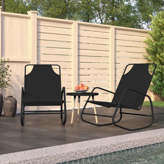 Rocking sun loungers 2 pcs steel and black textilene