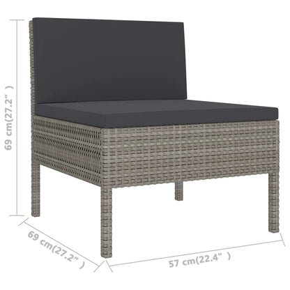 10 pcs conjunto lounge de jardim c/ almofadões vime PE cinzento