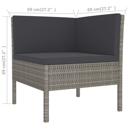 10 pcs conjunto lounge de jardim c/ almofadões vime PE cinzento