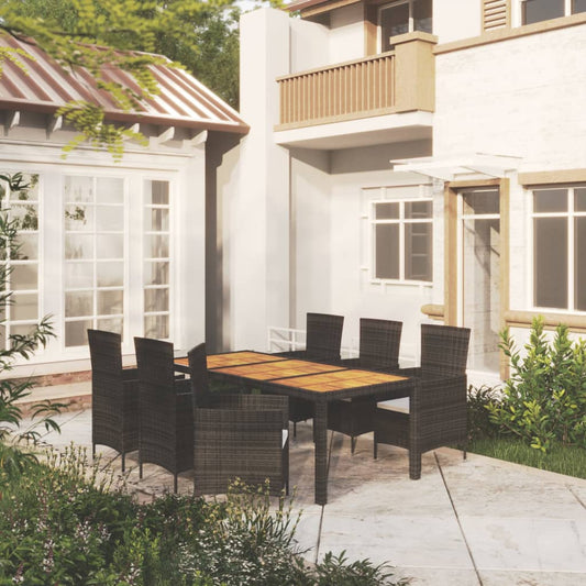 7 pcs conjunto jantar exterior com almofadões vime PE preto
