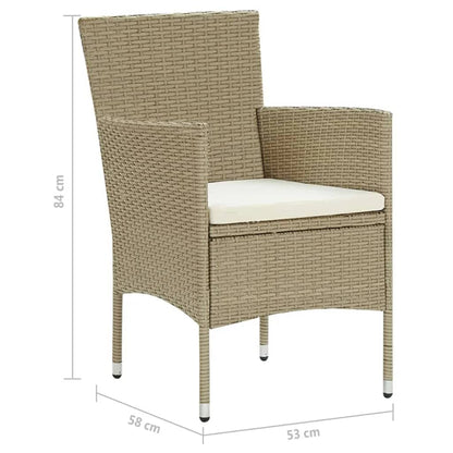 7 pcs conjunto jantar p/ jardim c/ almofadões vime PE bege