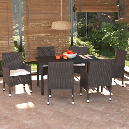 7 pcs conjunto jantar p/ jardim c/ almofadões vime PE castanho