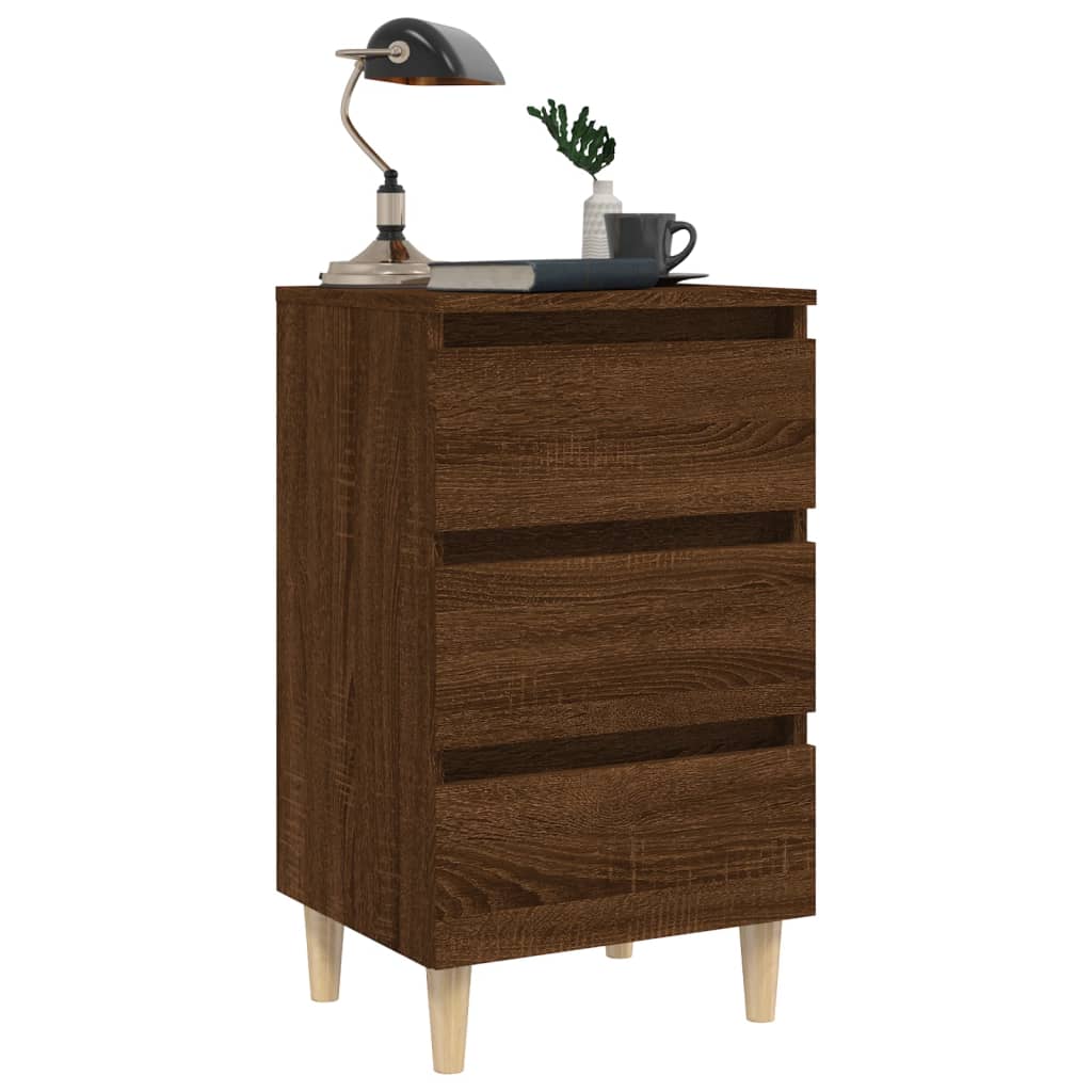 Mesa de cabeceira pernas de madeira maciça carvalho castanho
