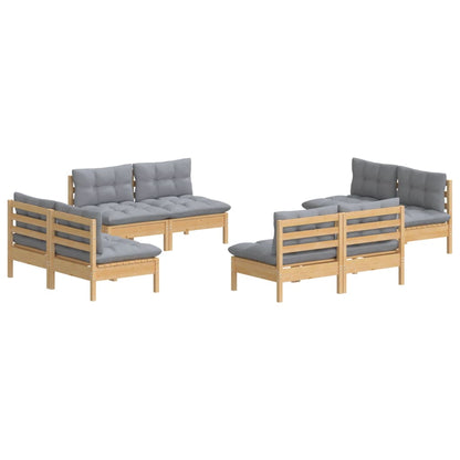 8 pcs conjunto lounge de jardim + almofadões cinza pinho