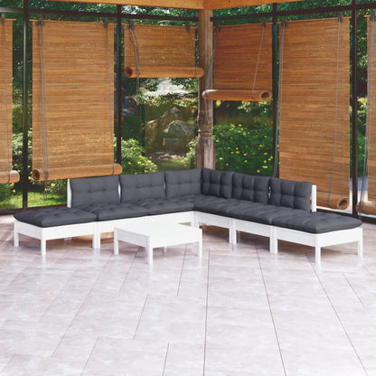 8 pcs conjunto lounge de jardim c/ almofadões pinho branco