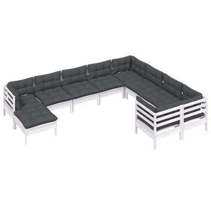 10 pcs conjunto lounge de jardim c/ almofadões pinho branco