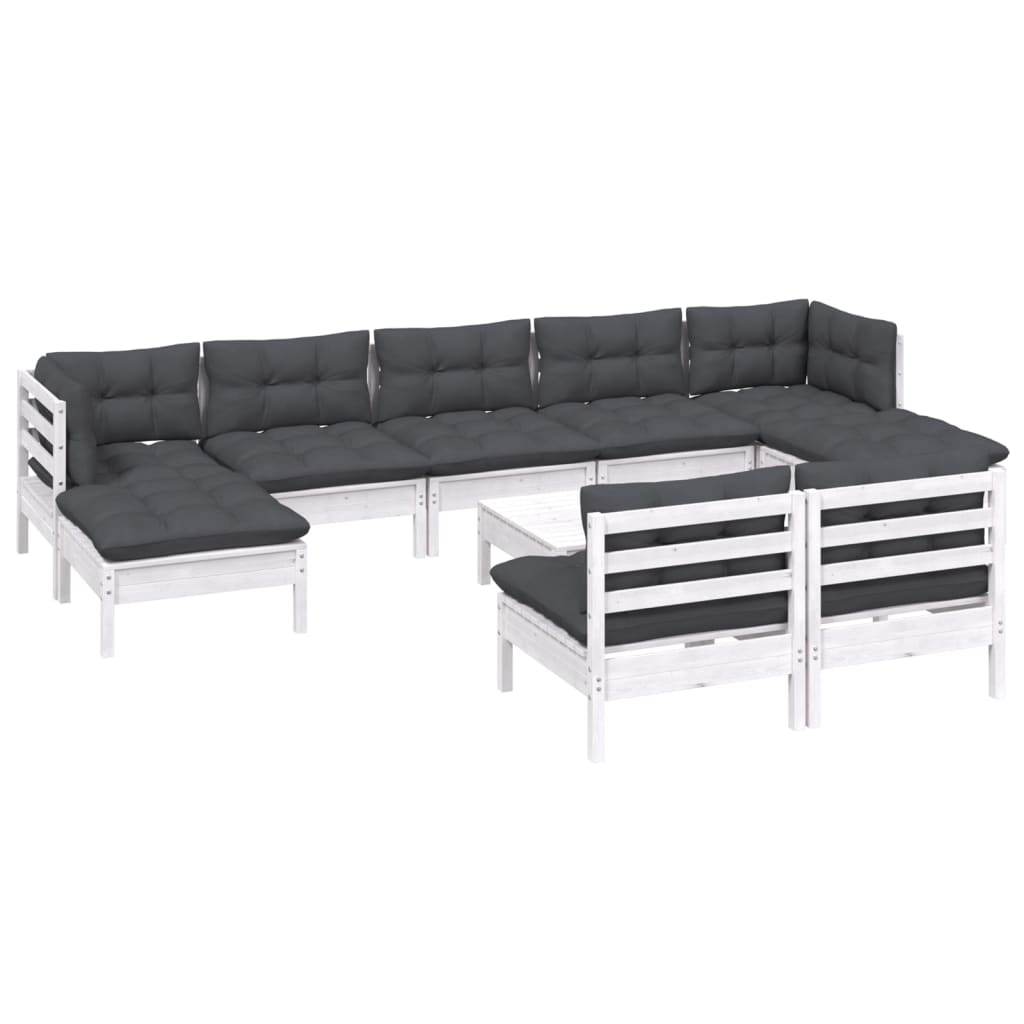 10 pcs conjunto lounge de jardim c/ almofadões pinho branco