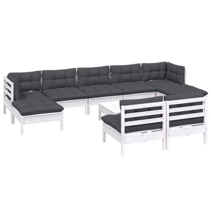 10 pcs conjunto lounge de jardim c/ almofadões pinho branco