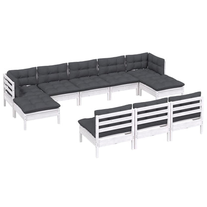 10 pcs conjunto lounge de jardim c/ almofadões pinho branco